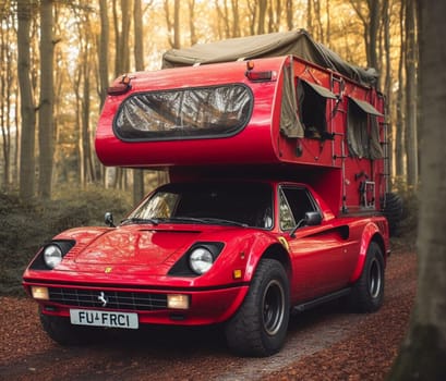 italian red sports car design camper van conversion for the digital nomad and avdenturer weekender ai art generated