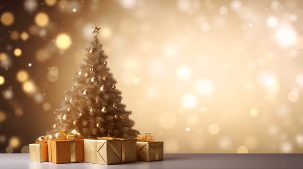 A sparkling tree stands tall, adorned with twinkling lights and shimmering ornaments, creating a warm and festive atmosphere indoors as presents await to be unwrapped on christmas morning - generative AI