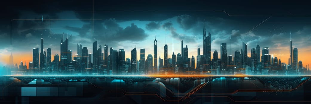 Abstract futuristic night city, Concept for IOT, smart city, speed connection and taintless advanced communication network.