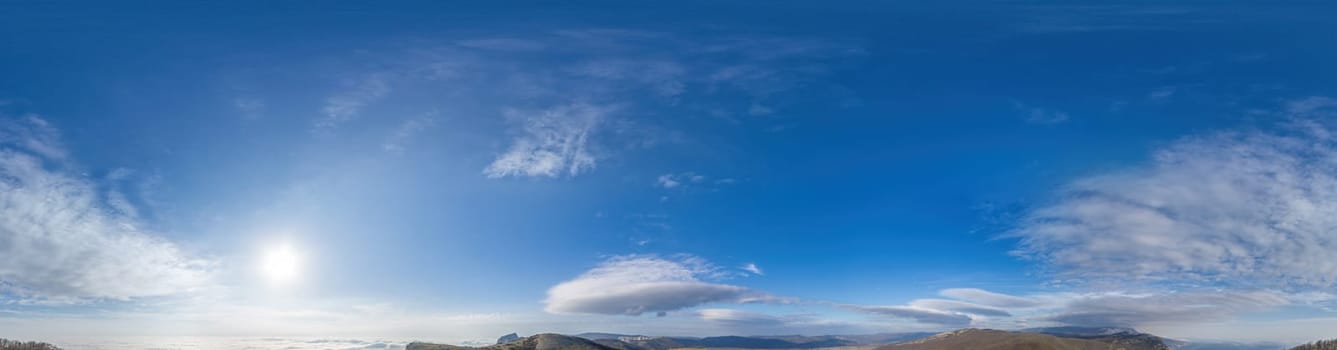 sky panorama with clouds without ground, for easy use in 3D graphics and panorama for composits in aerial and ground spherical panoramas as a sky dome