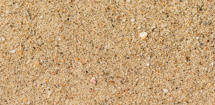 A background of sand, small pebbles and flowing waves on the sea beach. Summer vacation and coastal nature concept