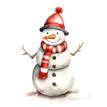 Watercolor Christmas Snowman Clipart is a great choice for creating cards, invitations, party supplies and decorations. AI generated.
