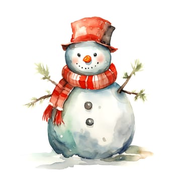 Watercolor Christmas Snowman Clipart is a great choice for creating cards, invitations, party supplies and decorations. AI generated.