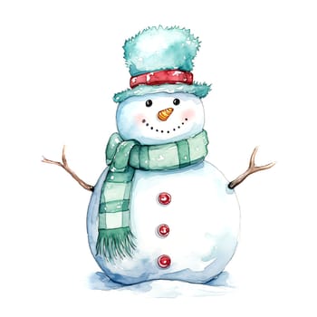 Watercolor Christmas Snowman Clipart is a great choice for creating cards, invitations, party supplies and decorations. AI generated.