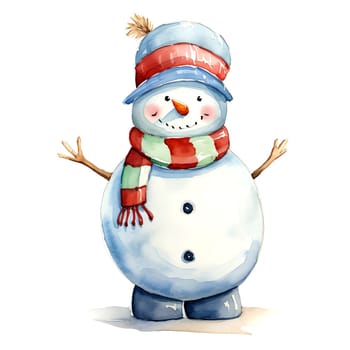 Watercolor Christmas Snowman Clipart is a great choice for creating cards, invitations, party supplies and decorations. AI generated.