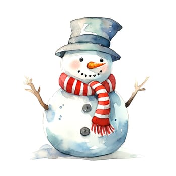 Watercolor Christmas Snowman Clipart is a great choice for creating cards, invitations, party supplies and decorations. AI generated.