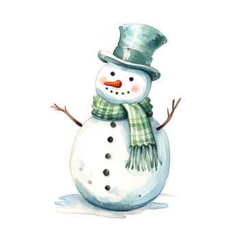 Watercolor Christmas Snowman Clipart is a great choice for creating cards, invitations, party supplies and decorations. AI generated.