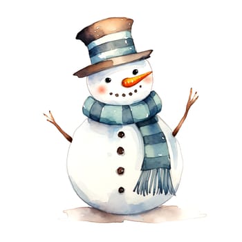 Watercolor Christmas Snowman Clipart is a great choice for creating cards, invitations, party supplies and decorations. AI generated.