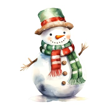 Watercolor Christmas Snowman Clipart is a great choice for creating cards, invitations, party supplies and decorations. AI generated.