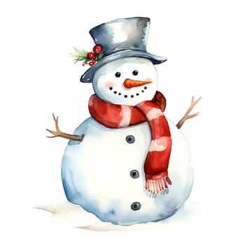 Watercolor Christmas Snowman Clipart is a great choice for creating cards, invitations, party supplies and decorations. AI generated.