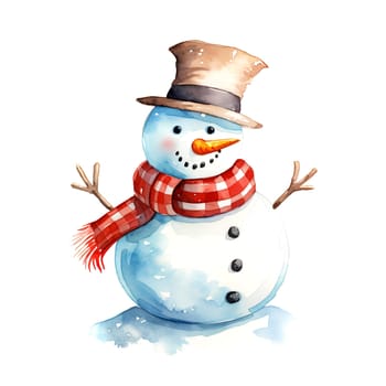 Watercolor Christmas Snowman Clipart is a great choice for creating cards, invitations, party supplies and decorations. AI generated.