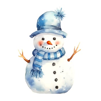 Watercolor Christmas Snowman Clipart is a great choice for creating cards, invitations, party supplies and decorations. AI generated.