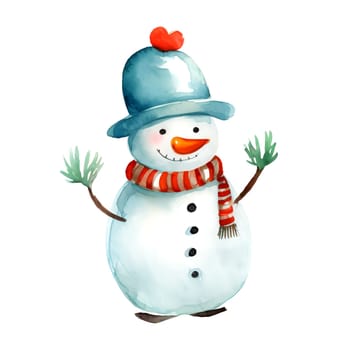 Watercolor Christmas Snowman Clipart is a great choice for creating cards, invitations, party supplies and decorations. AI generated.