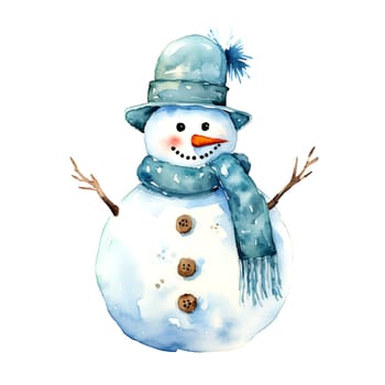 Watercolor Christmas Snowman Clipart is a great choice for creating cards, invitations, party supplies and decorations. AI generated.