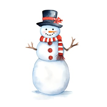 Watercolor Christmas Snowman Clipart is a great choice for creating cards, invitations, party supplies and decorations. AI generated.