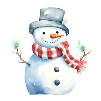 Watercolor Christmas Snowman Clipart is a great choice for creating cards, invitations, party supplies and decorations. AI generated.