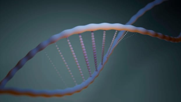 Black background with a DNA molecule. Design. Color animation in an approximate format moving in different directions. High quality 4k footage