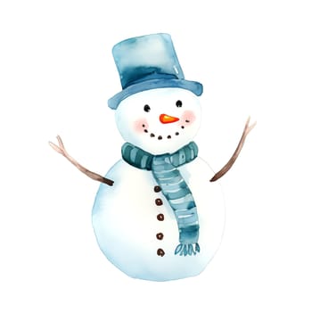 Watercolor Christmas Snowman Clipart is a great choice for creating cards, invitations, party supplies and decorations. AI generated.