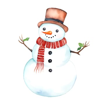 Watercolor Christmas Snowman Clipart is a great choice for creating cards, invitations, party supplies and decorations. AI generated.