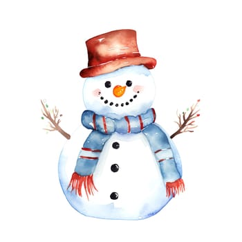 Watercolor Christmas Snowman Clipart is a great choice for creating cards, invitations, party supplies and decorations. AI generated.