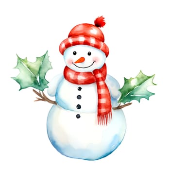 Watercolor Christmas Snowman Clipart is a great choice for creating cards, invitations, party supplies and decorations. AI generated.