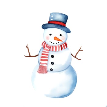 Watercolor Christmas Snowman Clipart is a great choice for creating cards, invitations, party supplies and decorations. AI generated.