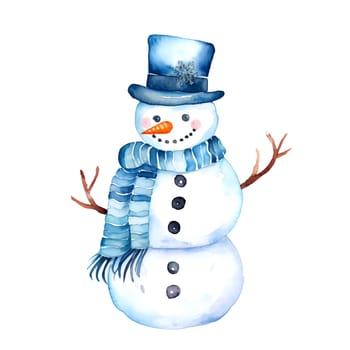 Watercolor Christmas Snowman Clipart is a great choice for creating cards, invitations, party supplies and decorations. AI generated.