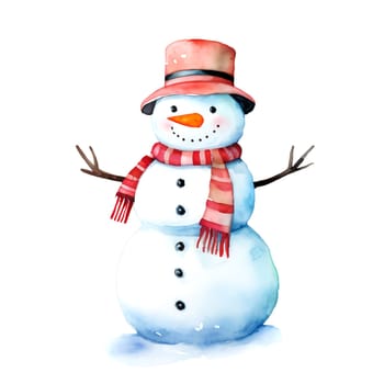 Watercolor Christmas Snowman Clipart is a great choice for creating cards, invitations, party supplies and decorations. AI generated.