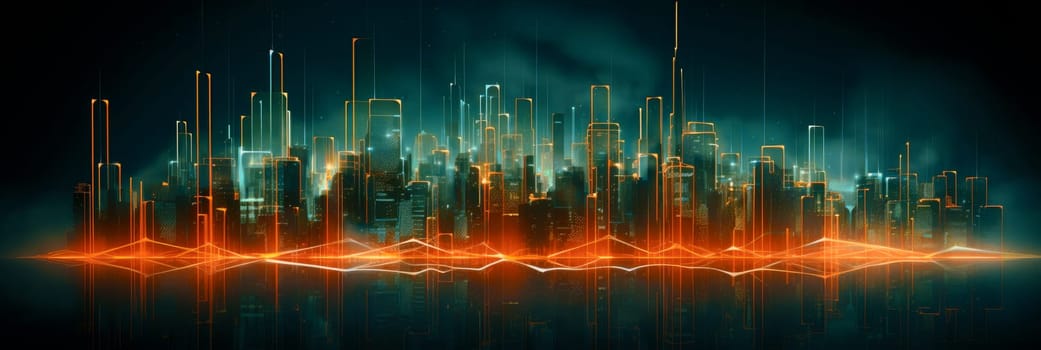 Abstract futuristic night city, Concept for IOT, smart city, speed connection and taintless advanced communication network.
