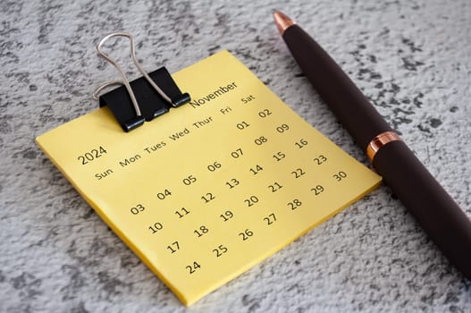November 2024 calendar on sticky notes. Calendar concept