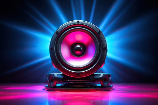 Music column, speaker with neon rays.