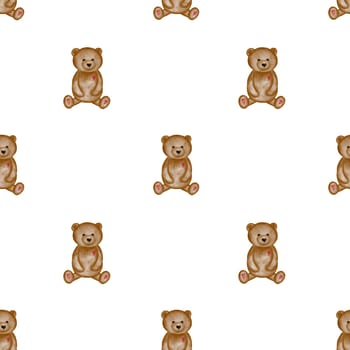 Cute watercolor pattern seamless with bear. Pretty teddy bear for printing on baby bedding and baby shower invitation envelopes.