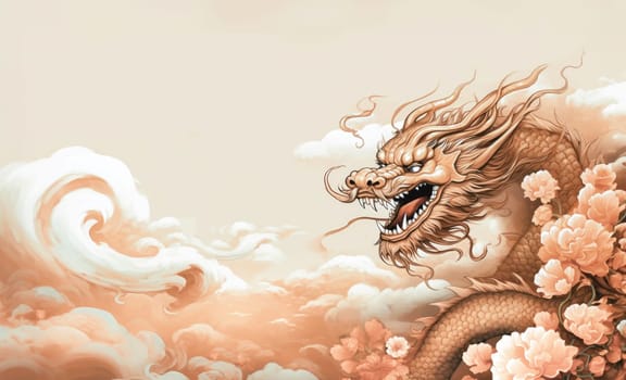 A drawing of a chinese dragon with copy space. Template for postcard, poster, sticker, etc. Design element for creativity