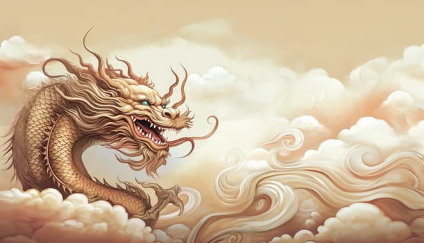 A drawing of a chinese dragon with copy space. Template for postcard, poster, sticker, etc. Design element for creativity