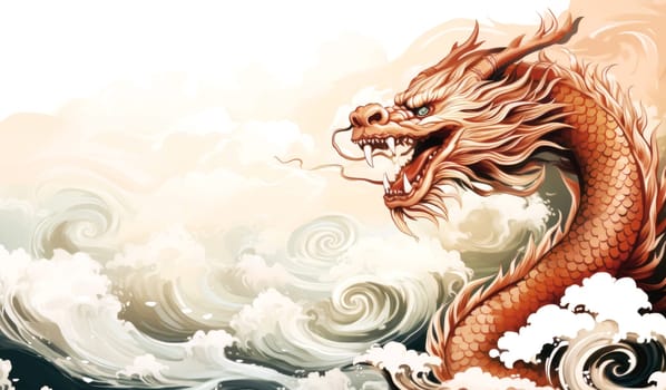 A drawing of a chinese dragon with copy space. Template for postcard, poster, sticker, etc. Design element for creativity