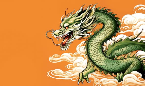 A drawing of a chinese dragon with copy space. Template for postcard, poster, sticker, etc. Design element for creativity