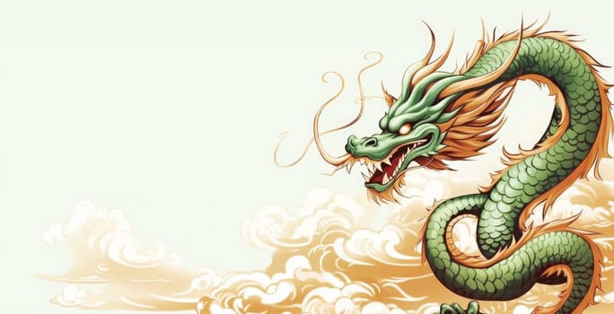 A drawing of a chinese dragon with copy space. Template for postcard, poster, sticker, etc. Design element for creativity