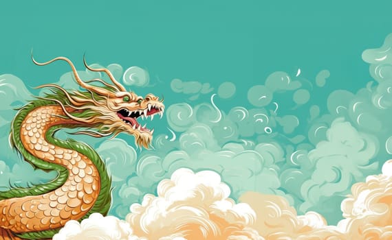 A drawing of a chinese dragon with copy space. Template for postcard, poster, sticker, etc. Design element for creativity