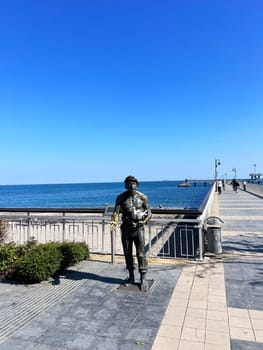 BURGAS, BULGARIA- JULY 21, 2016: The renovated pier. Burgas is the second largest city on the Bulgarian Black Sea Coast, center of the Sunny Beach. High quality photo
