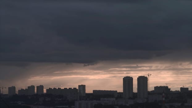 Storm over the city of Ekaterinburg. Cloudy weather in the city.