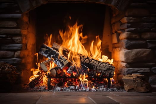 The wood is burning out in the fireplace. Beautiful view of a burning flame.