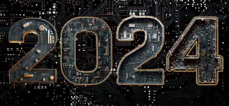 2024 new year, digital technology concept, computer and artificial intelligence, AI for 2024 taintless lifestyle