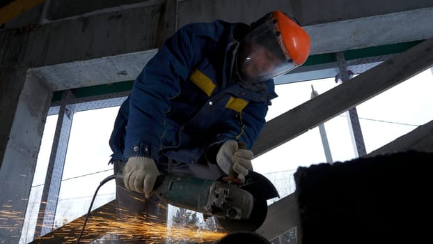 Portrait of a worker. Clip. A strong experienced man has finished the hard work on welding and lifts the mask. High quality 4k footage