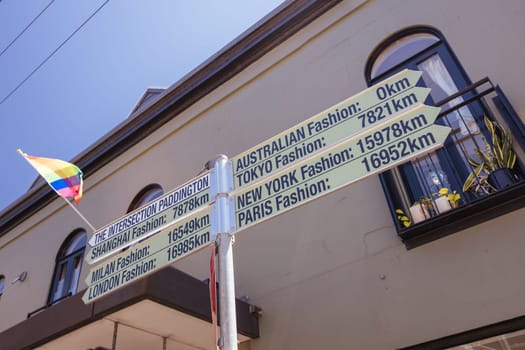 SYDNEY, AUSTRALIA - MARCH 5: Iconic street signage inPaddington area near Oxford St on an autumn afternoon in Sydney, New South Wales, Australia