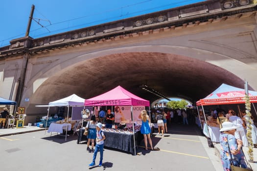 SYDNEY, AUSTRALIA - DECEMBER 03 2023: Kirribilli Markets on a warm summer's day in Sydney, New South Wales, Australia