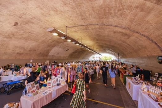 SYDNEY, AUSTRALIA - DECEMBER 03 2023: Kirribilli Markets on a warm summer's day in Sydney, New South Wales, Australia