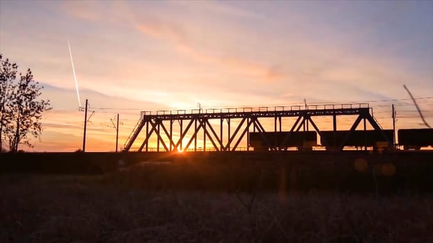 Bridge road. Train traffic transportation. Timelapse railway bridge on sunrise.