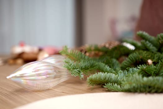 Homemade Craft christmas tools and decorations on table