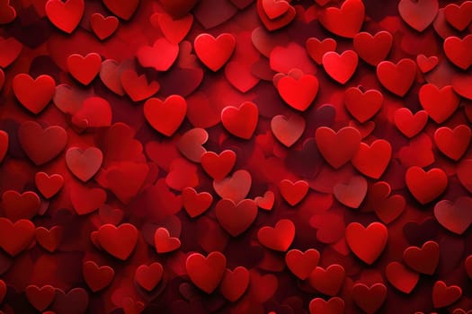 Red background with hearts for Valentine's Day or wedding. Abstract background with red hearts