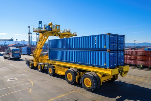 Containers Cargo Ship at logistic hub. Generative AI.